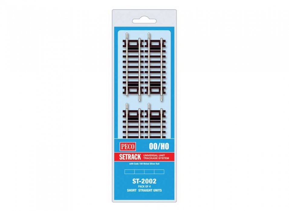Code 100 Nickel Silver Short Straight - Setrack -- 3-1/8′ 7.9cm pkg(4), HO, Peco ST2002