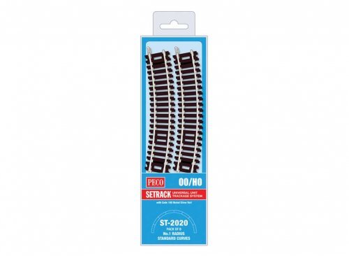 Code 100 Nickel Silver Standard 22.5 Degree Curved Section - Setrack -- 14-5/8′ 37.1cm (1st) Radius pkg(8, HO, Peco ST2020