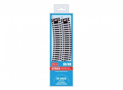 Code 100 Nickel Silver Standard 22.5 Degree Curved Section - Setrack -- 17-1/4′ 43.8cm (2nd) Radius pkg(8, HO, Peco ST2025