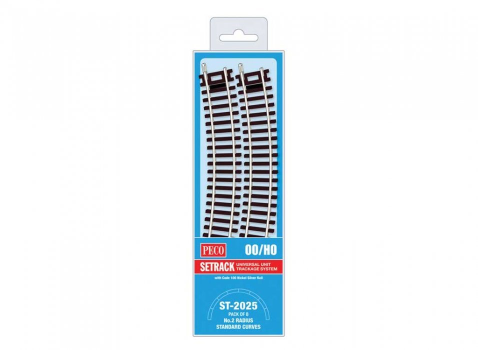 Code 100 Nickel Silver Standard 22.5 Degree Curved Section - Setrack -- 17-1/4′ 43.8cm (2nd) Radius pkg(8, HO, Peco ST2025
