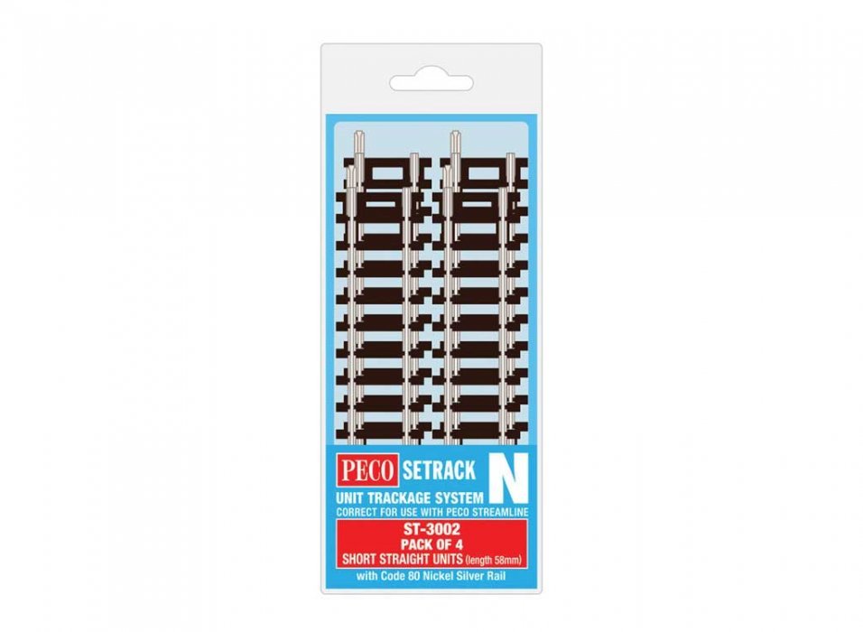 Code 80 Short Straight - Setrack -- 58mm pkg(4), N, Peco ST3002