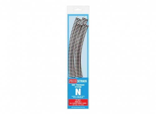 Code 80 Double Curve - Setrack -- Radius 2 - 263.5mm, 45 Degree pkg(4), N, Peco ST3015