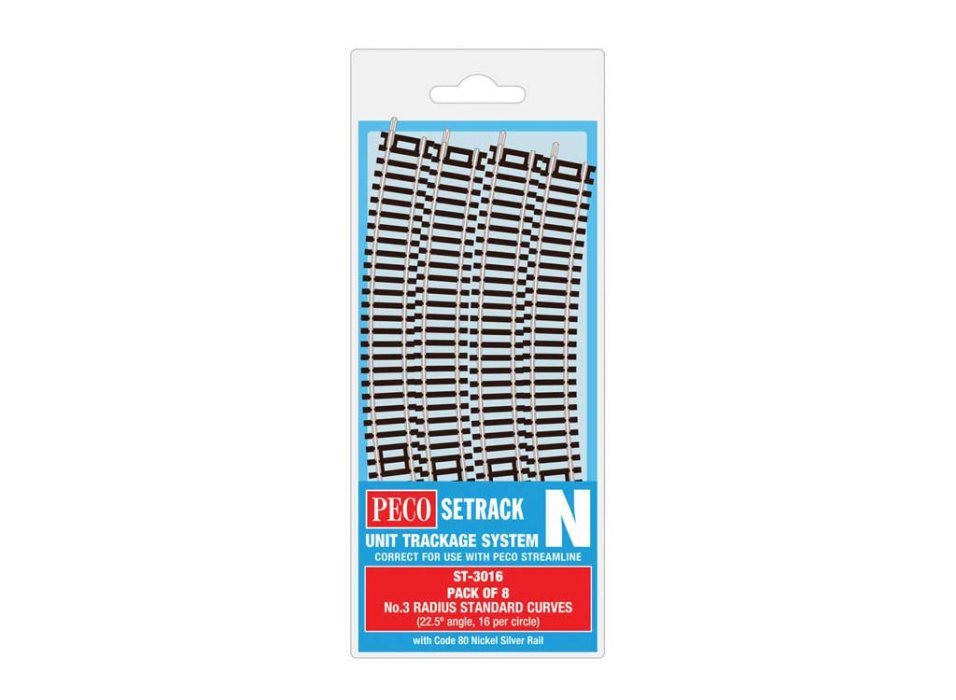 Code 80 Standard Curve - Setrack -- Radius 3 - 298.5mm, 22.5 Degree pkg(8), N, Peco ST3016