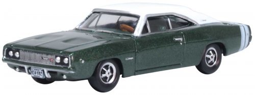 1968 Dodge Charger - Assembled -- Racing Green, White, HO, Oxford Diecast 87DC68005