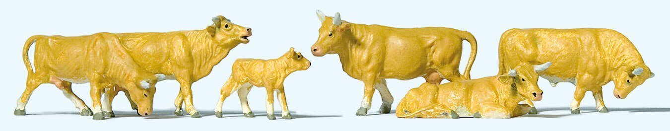 Cows -- Light Brown pkg(6), HO, Preiser Kg 10147