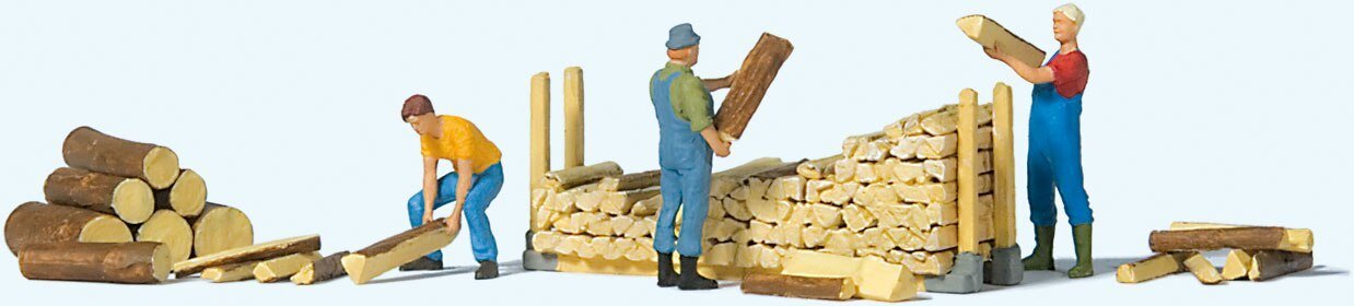 Stacking Firewood -- 3 People & Accessories, HO, Preiser Kg 10707
