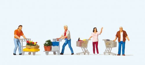 Shoppers with Shopping Carts pkg(4), HO, Preiser Kg 10722