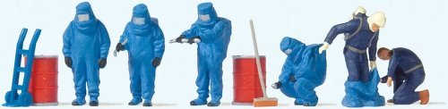 Firemen in Blue Hazmat Suits -- pkg(6), HO, Preiser Kg 10729