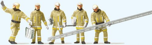 Modern Firemen Arriving at Scene with Accessories -- Beige Uniforms pkg(5), HO, Preiser Kg 10770