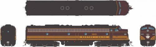 EMD E8A - Sound and DCC -- Boston & Maine 3821 (maroon, Harvest Gold), HO, Rapido Trains Inc 28576