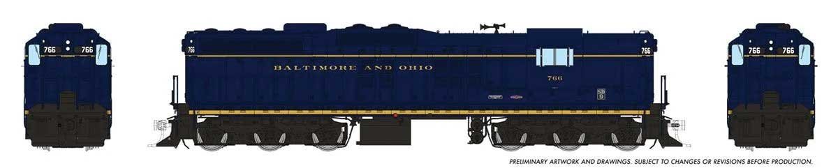 EMD SD9 High Nose - Standard DC -- Baltimore & Ohio 766 (blue, yellow Roman Lettering), HO, Rapido Trains Inc 50214