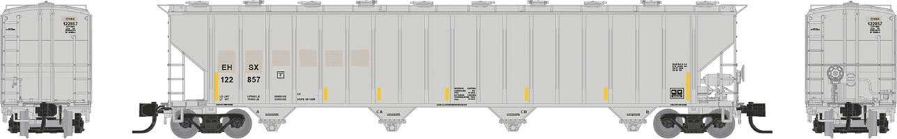 Procor 5820 Covered Hopper 3-Pack - Ready to Run -- Dow Chemical DCLX (gray, black, Reporting , N, Rapido Trains Inc 560009