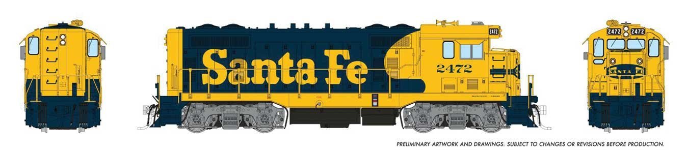 Santa Fe CF7 w/Round Cab - Standard DC -- Santa Fe 2496 (Warbonnet, blue, yellow), HO, Rapido Trains Inc 70119