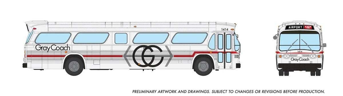 Mid-1960s - 1980s Suburban New Look Bus - Lighted - Assembled -- Gray Coach 1414 (white, gray, HO, Rapido Trains Inc 753116