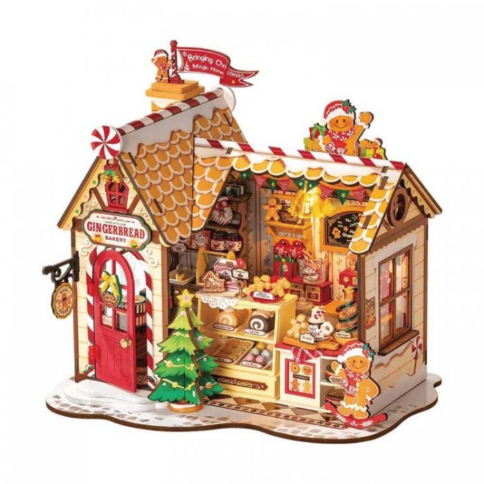 Rolife Gingerbread House DIY Miniature House DG176 - Kit -- 3-D Laser-Cut Wood Puzzle, All Scales, Robotime DG176