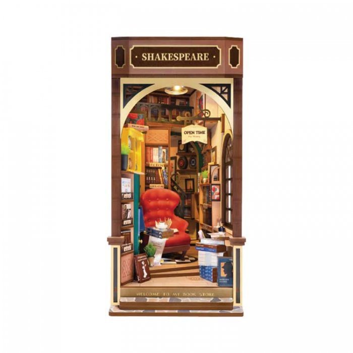 Bookstore DIY Book Nook Shelf Insert - Laser-Cut Wood Kit -- 3D Wooden Puzzle, All Scales, Robotime TGB07