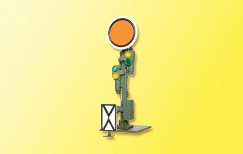 Operating European-Style Movable-Disc Semaphore Distant Signal - Assembled -- Single D, HO, Viessmann Modellspielwaren 4509