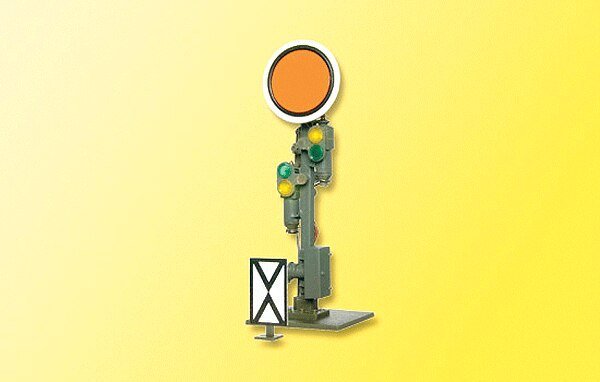 Operating European-Style Movable-Disc Semaphore Distant Signal - Assembled -- Single D, HO, Viessmann Modellspielwaren 4509