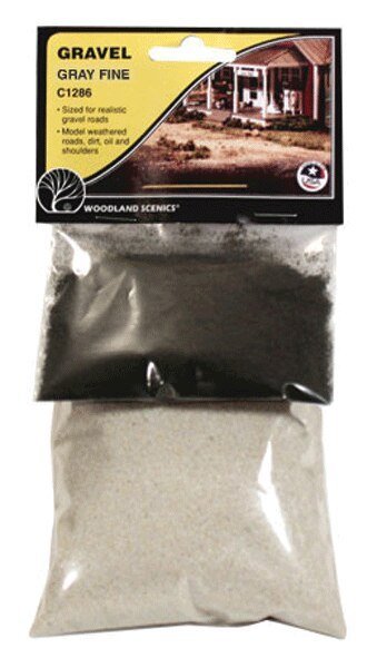 Gravel -- Gray - Fine 12oz 340g, All Scales, Woodland Scenics 1286