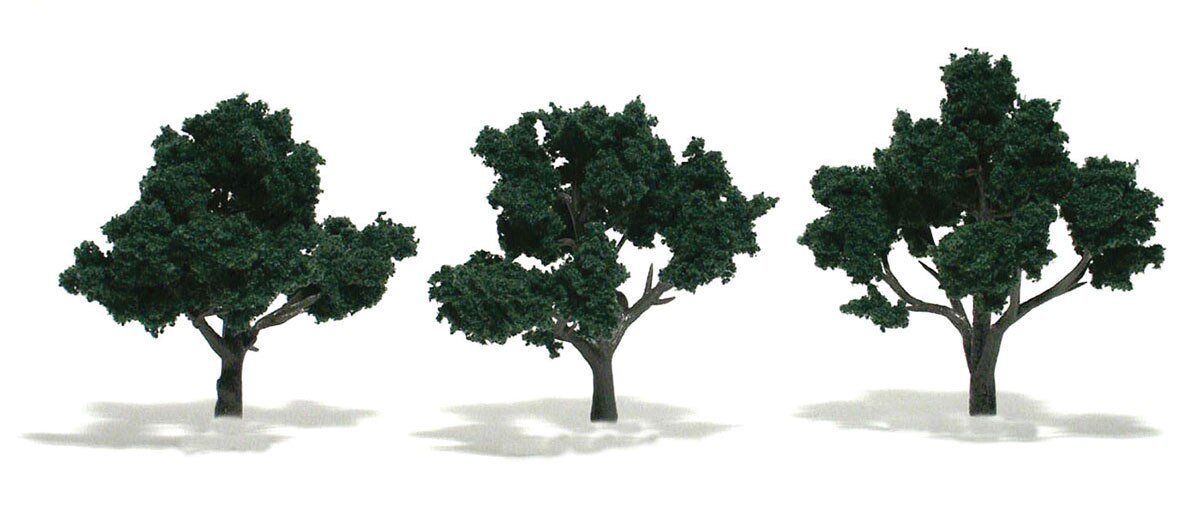 Ready-Made `Realistic Trees` - Deciduous - 3 to 4` 7.6 to 10.2cm pkg(3) -- Dark Green, All Scales, Woodland Scenics 1508