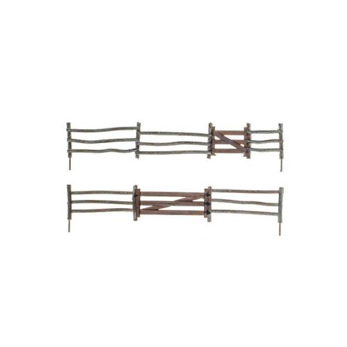Log Fence - Kit with Gates, Hinges & Planter Pins -- Total Scale Length: 192′ 58.5m, N, Woodland Scenics 2991