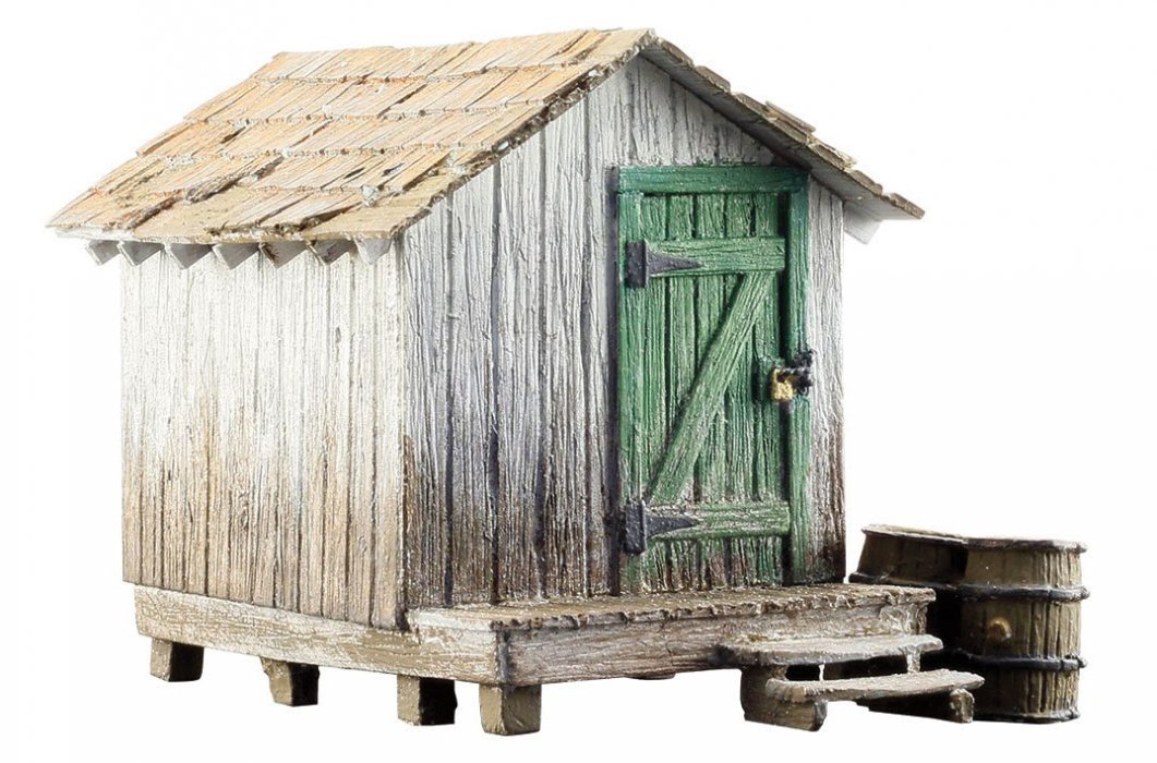 Wood Shack - Built-&-Ready(R) Landmark Structures(R) -- Assembled - 1-15/32 x 1 x 1-3/8′ 3.7 x , HO, Woodland Scenics 5058