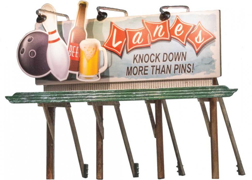Lighted Billboard - Just Plug(R) -- Lanes Bowling and Bar, HO, Woodland Scenics 5796