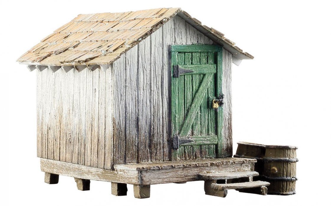 Wood Shack - Built-&-Ready(R) Landmark Structures(R) -- Assembled - 3-7/16 x 1-3/4 x 2-1/2′, O, Woodland Scenics 5858