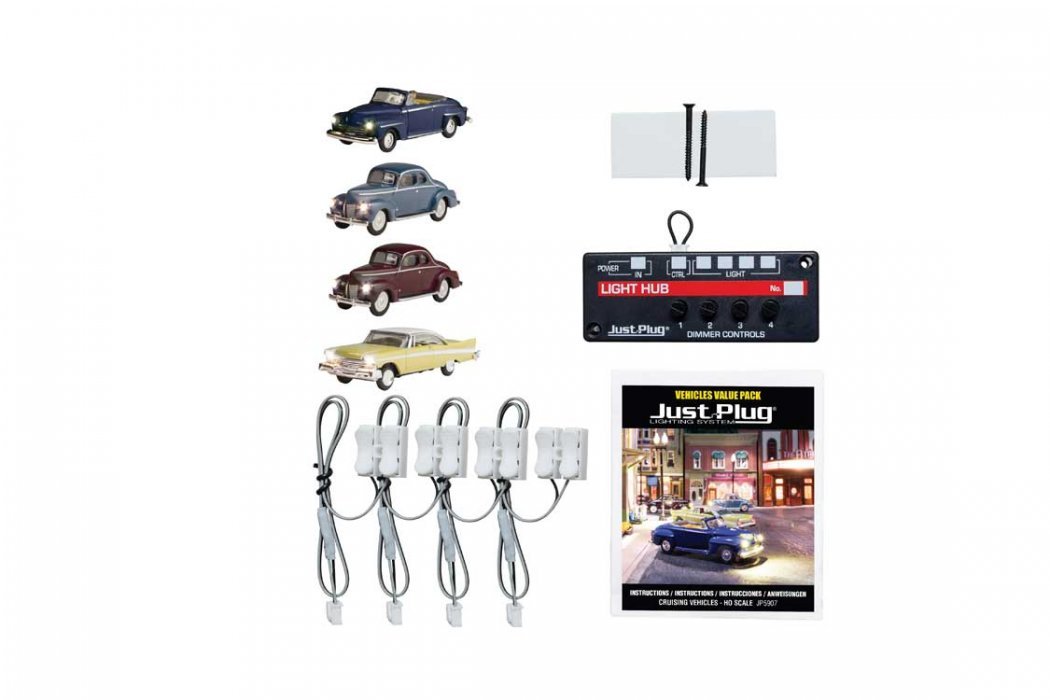 Cruising Vehicles - Just Plug Value Pack -- 1 Each: City Classic, Station Wagon, Cool Convertibl, HO, Woodland Scenics 5907