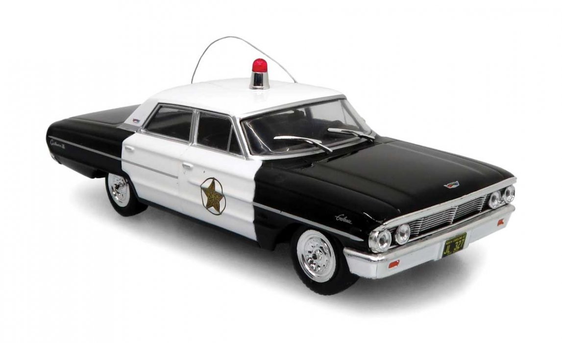 1964 Ford Galaxie Police Cruiser - Assembled -- Mayberry (black, white), 1/43, Iconic Replicas 430364