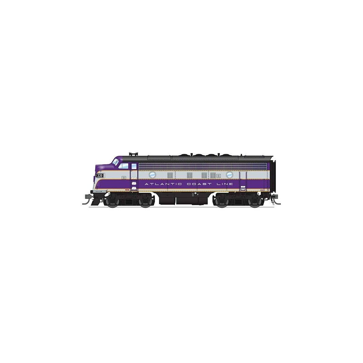 EMD F3A - Standard DC - Stealth -- Atlantic Coast Line 344 (purple, wilver, yellow), HO, Broadway Limited Imports 9654