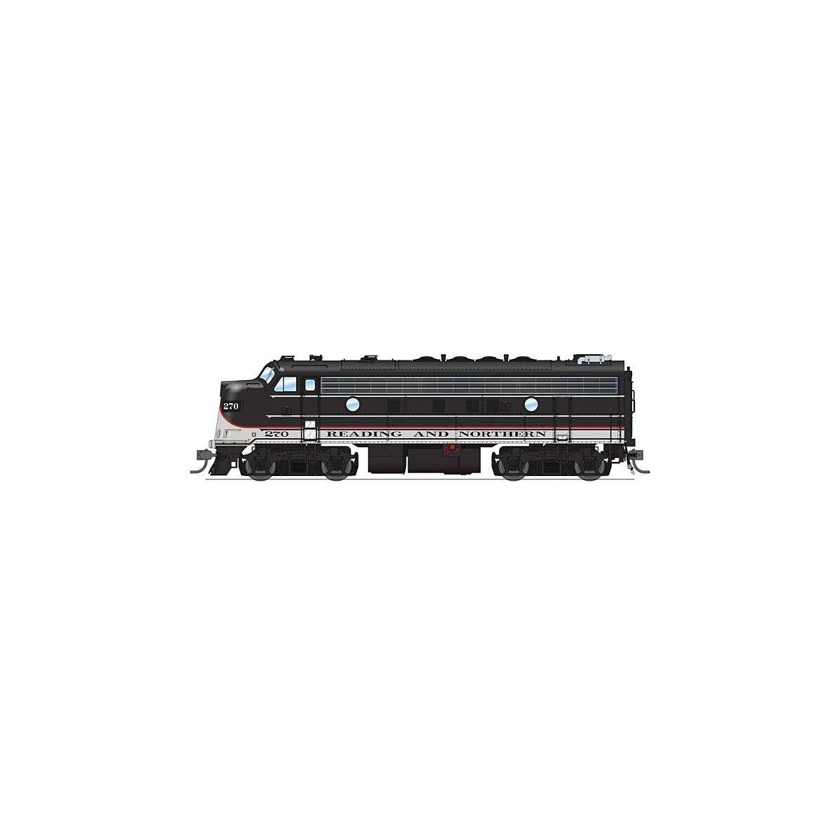 EMD F7A - Standard DC - Stealth -- Reading & Northern 270 (2020s Excursion Scheme, black, white, red), HO, Broadway Limited Impo