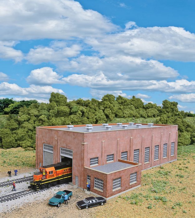 Two-Stall 130` Brick Diesel House -- Kit - 10-3/4 x 6-3/4 x 3-1/4` 27.3 x 17.1 x 8.2cm, N, Walthers Cornerstone 3266
