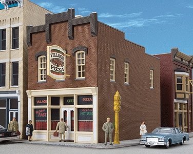 Village Pizza -- Kit - 3-1/8 x 5-1/2 x 4-3/4′ 7.9 x 13.9 x 12cm, HO, Walthers Cornerstone 3469