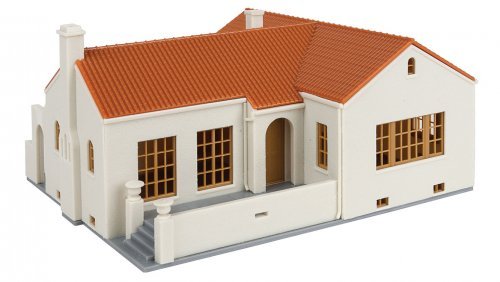Mission-Style Bungalow House -- Kit - 4-15/16 x 5-9/16 x 2-13/16′ 12.5 x 14.1 x 7.1cm, HO, Walthers Cornerstone 3785