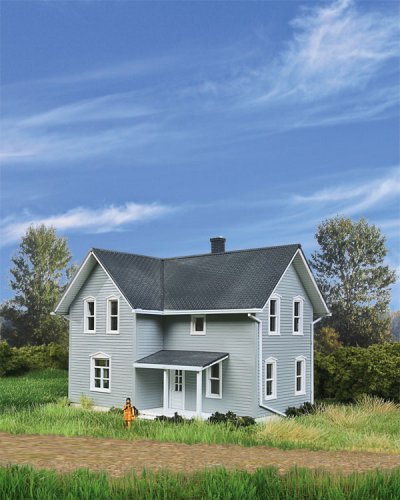 Tillman Farm House -- Kit - 4-11/16 x 4-1/4 x 4-3/8′ 11.9 x 10.7 x 11.1cm, HO, Walthers Cornerstone 3789
