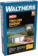 Two-Car Garage -- Kit - 3-1/8 x 3-1/8 x 2′ 7.9 x 7.9 x 5cm over eaves, HO, Walthers Cornerstone 3793