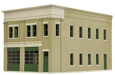 Two-Bay Fire Station -- Kit - 8 x 4-7/8 x 5-1/2′ 20.3 x 12.4 x 14cm, HO, Walthers Cornerstone 4022