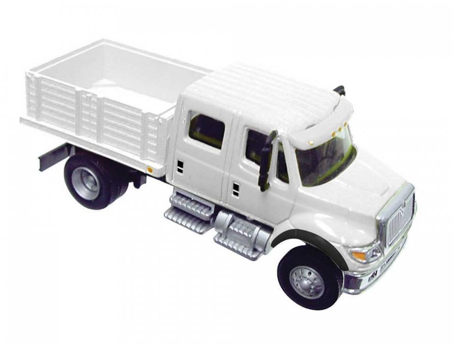 International(R) 7600 2-Axle Crew Cab Truck with Solid Stake Bed - Assembled -- White with , HO, Walthers SceneMaster 11880