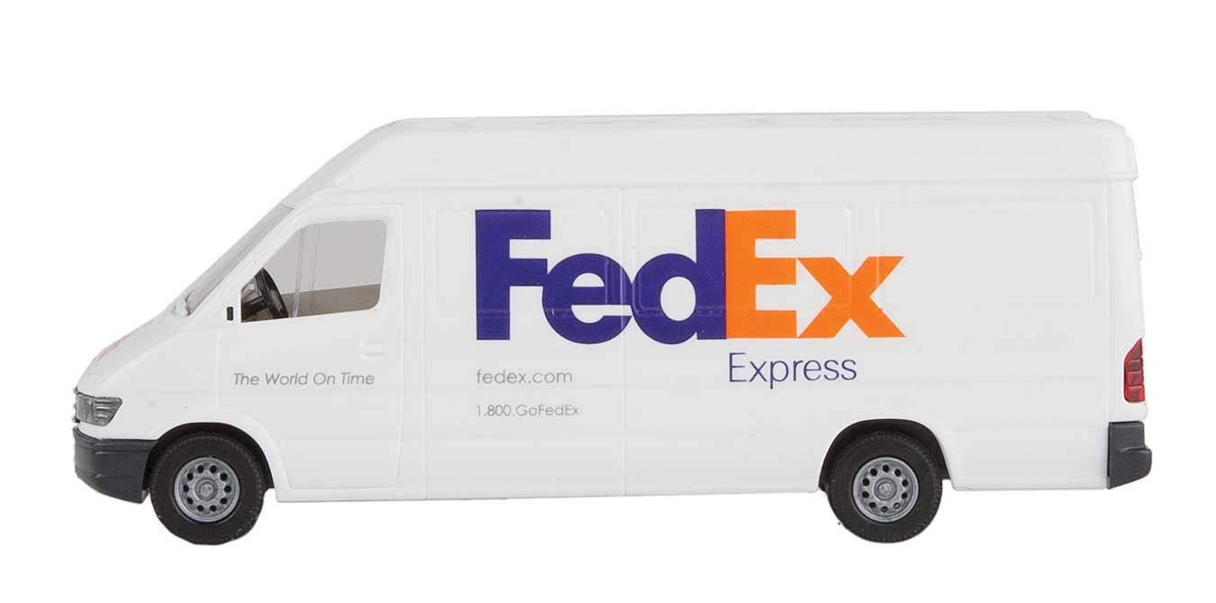 Delivery Van - Assembled -- FedEx Express (white, purple, orange), HO, Walthers SceneMaster 12203
