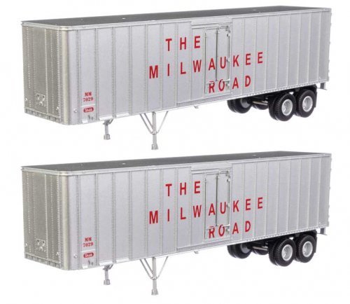Flexi-Van 40′ Trailer 2-Pack - Assembled -- Milwaukee Road 2 (Large Name, Side Doors), HO, Walthers SceneMaster 2604