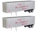 Flexi-Van 40′ Trailer 2-Pack - Assembled -- Milwaukee Road 2 (Large Name, Side Doors), HO, Walthers SceneMaster 2604