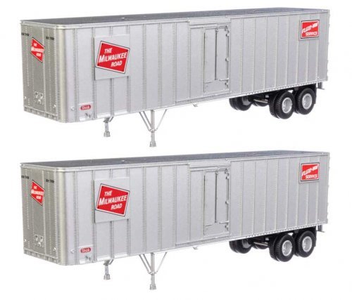 Flexi-Van 40′ Trailer 2-Pack - Assembled -- Milwaukee Road 3 (Logo, Flexi-Van Placard Side D, HO, Walthers SceneMaster 2605