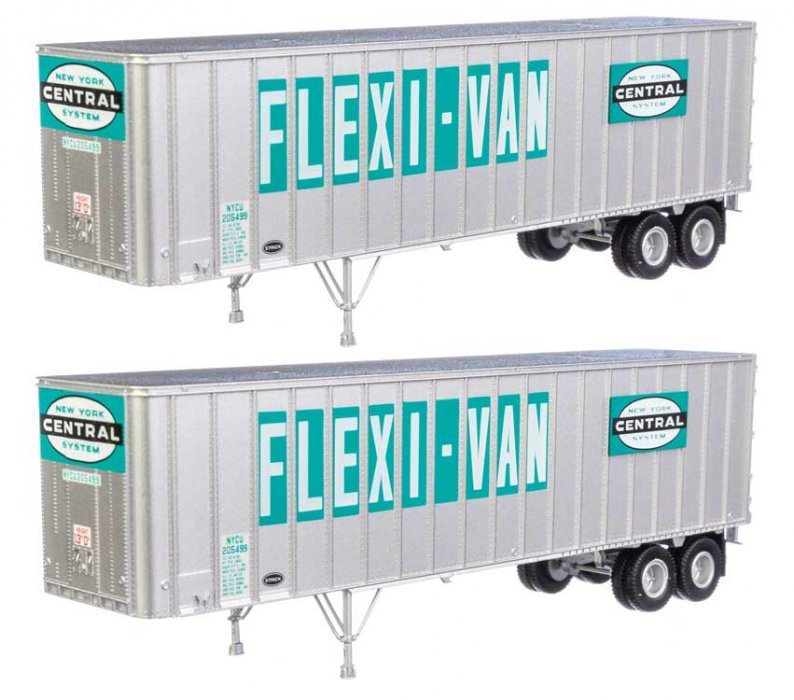 Flexi-Van 40′ Trailer 2-Pack - Assembled -- New York Central 2 (Large Flexi-Van, Logo on Gre, HO, Walthers SceneMaster 2607