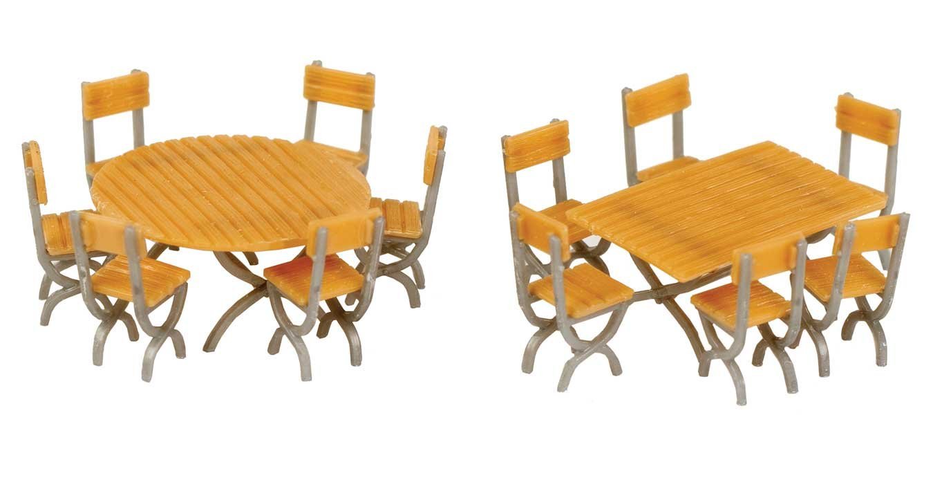 Tables and Chairs - Kit -- One Each Square and Round Tables, 12 Chairs, HO, Walthers SceneMaster 4191