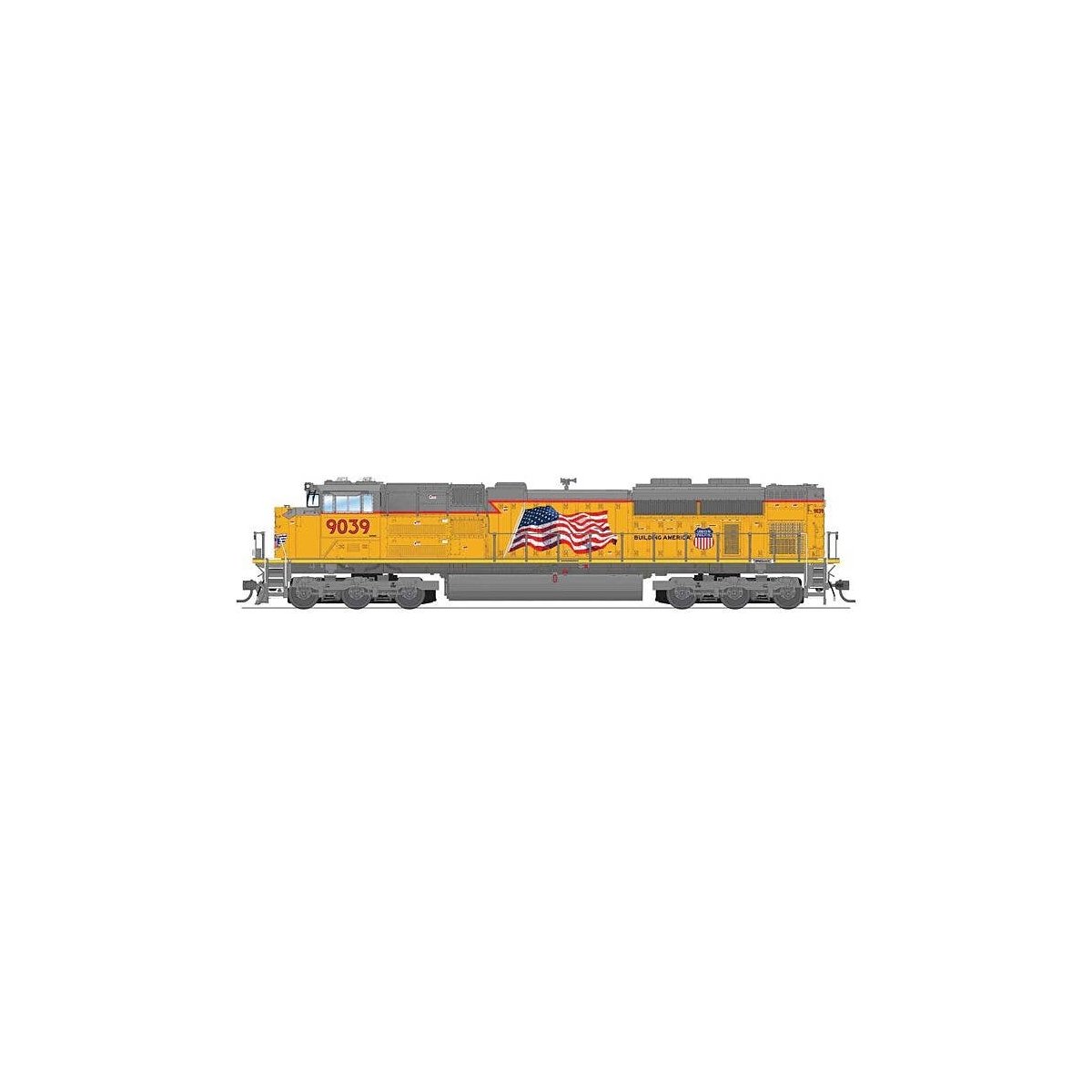 EMD SD70ACe - Standard DC - Stealth Series -- Union Pacific 9039 (Armour Yellow, gray, red, US Flag, Building America Log, HO, B