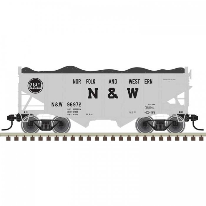 55-Ton Fishbelly Hopper with Load - Ready to Run -- Norfolk & Western 96989 (gray, bl, N, Atlas Model Railroad Co. 50007299