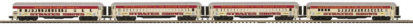 Madison Heavyweight Diner, 2 Coach, Observation Set - 3-Rail RTR -- Strates Shows Red Train 12 Elmira,, O, Atlas O 3001772A