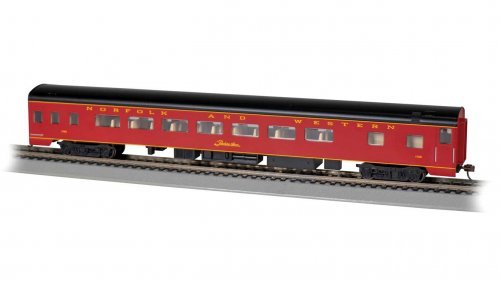 85′ Smooth-Side Coach - Lighted - Ready to Run -- Norfolk & Western 1726 (maroon, black), HO, Bachmann Industries 14218
