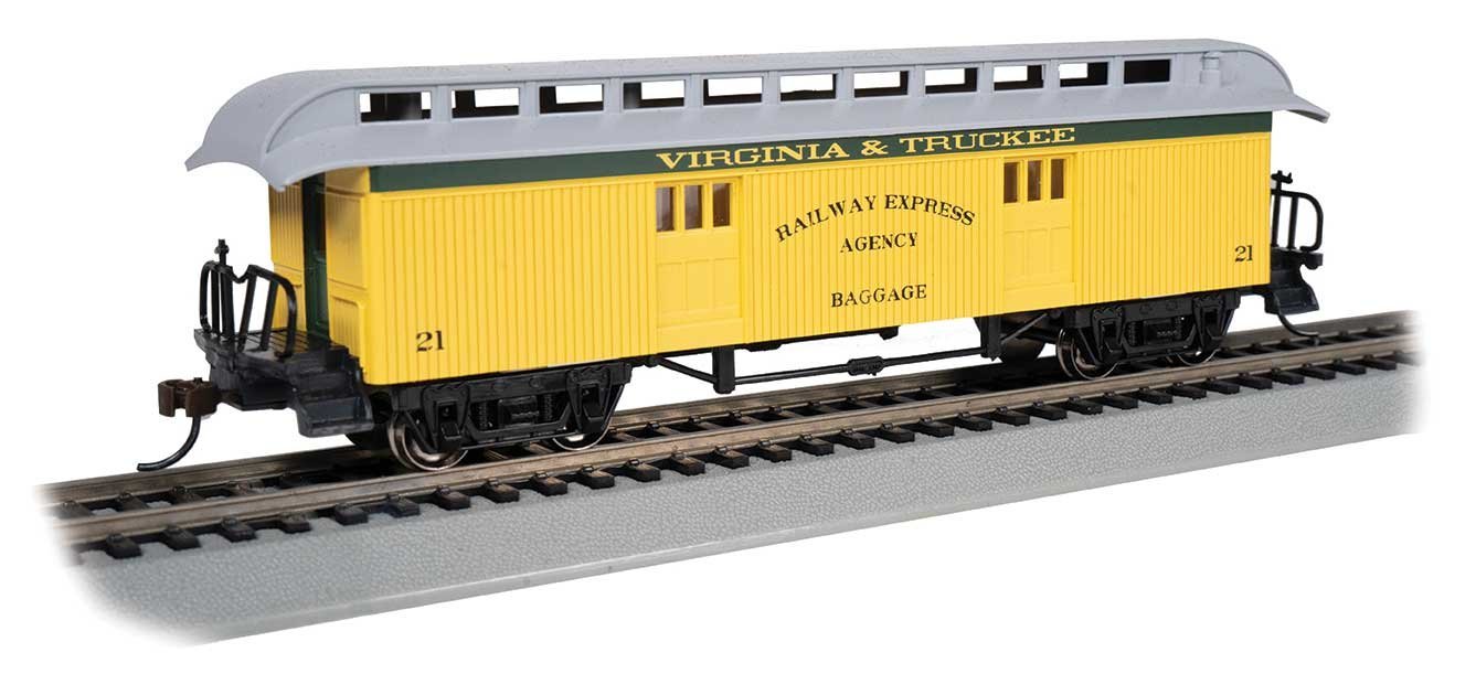 Old Time Wood Baggage with Round-End Clerestory Roof - Ready to Run -- Virginia & Truckee (y, HO, Bachmann Industries 15307
